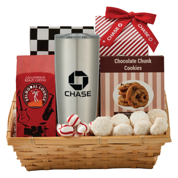 Coffee Cookie Gift Basket With Travel Tumbler